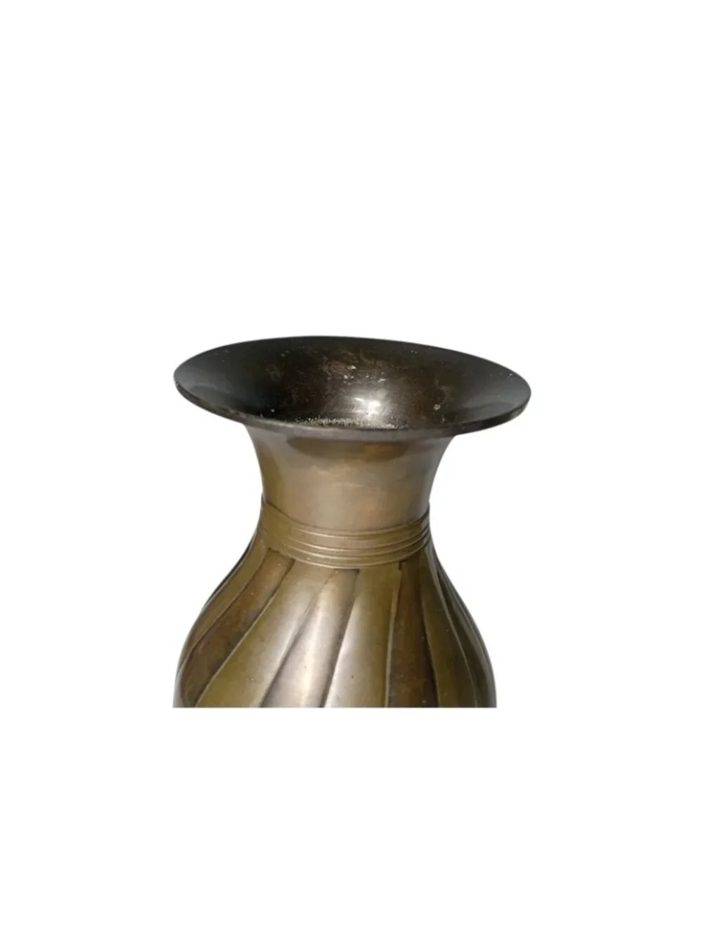 Vintage Two Tone Solid Brass Ribbed Swirl Vase 6